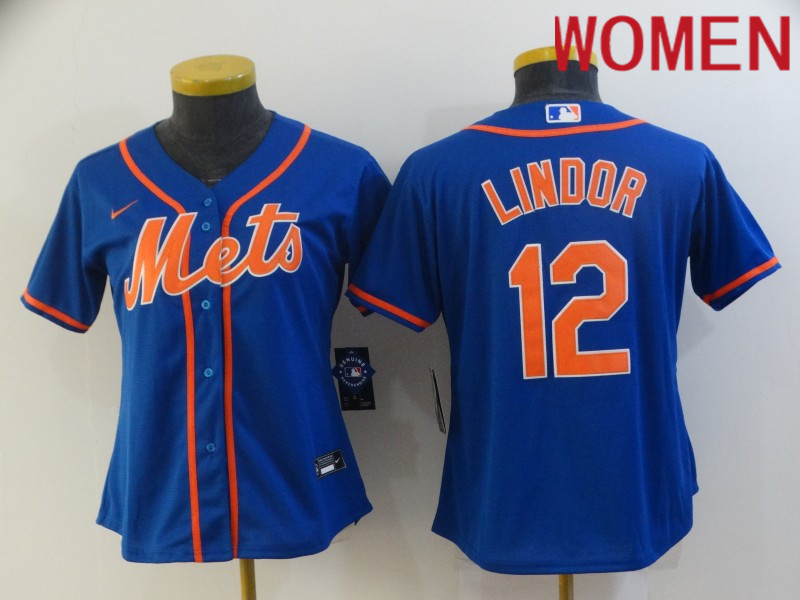 Women New York Mets 12 Lindor Blue Game 2021 Nike MLB Jersey